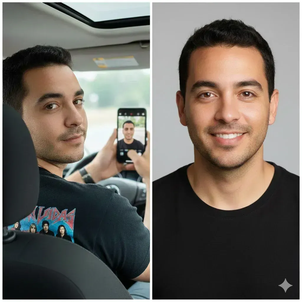 Selfie transformed into professional headshot