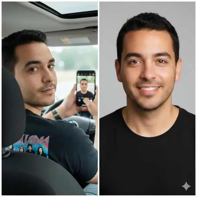 Selfie transformed into professional headshot