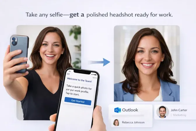 Selfie transformed into professional headshot